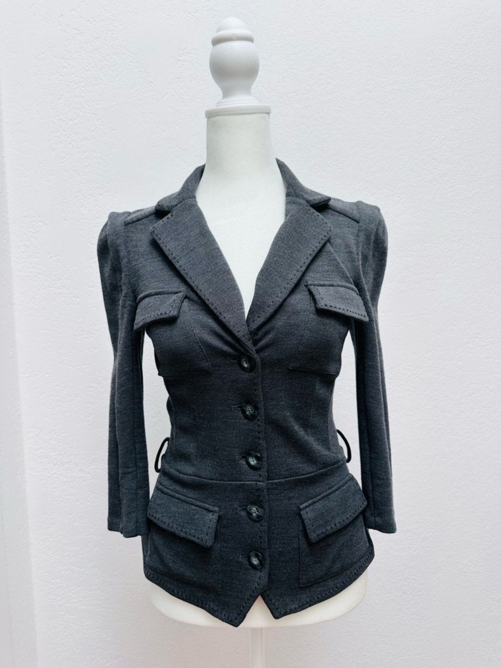 Diane Von Furstenberg Dark Gray Tailored Button-Front Blazer